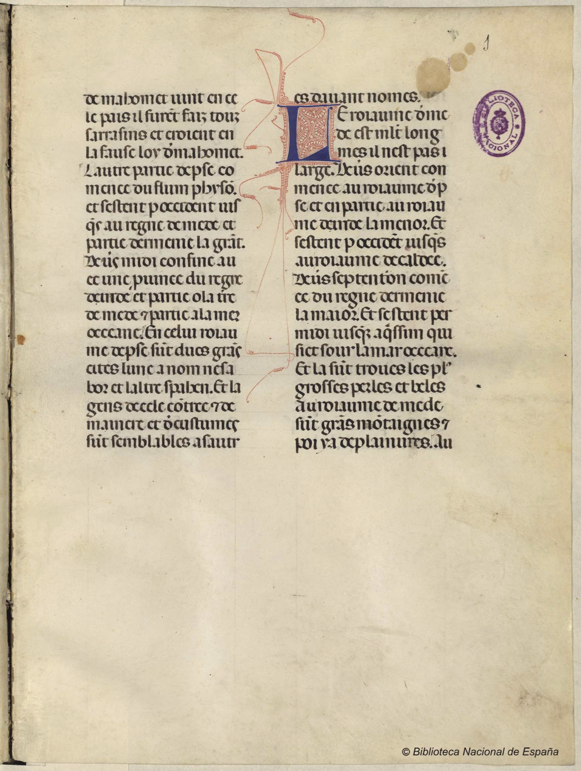 Fig. 6 Haitón de Córico. La Fleur des Histoires, Madrid, BNE, mss/2452, f. 1r, © Bibioteca Nacional de España.